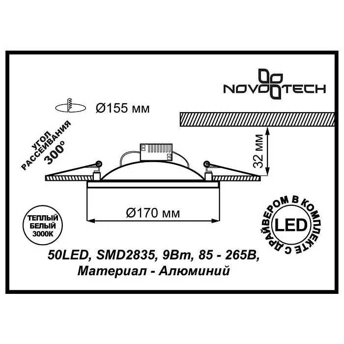 Встраиваемый светодиодный светильник Novotech Gesso 357497