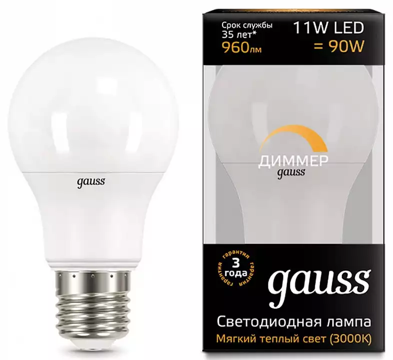 Лампа светодиодная Gauss 1025 E27 11Вт 3000K 102502111-D