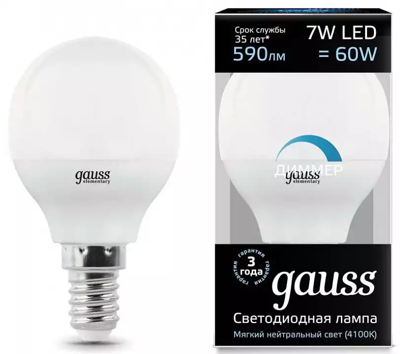 Лампа светодиодная Gauss 1051 E14 7Вт 4100K 105101207-D