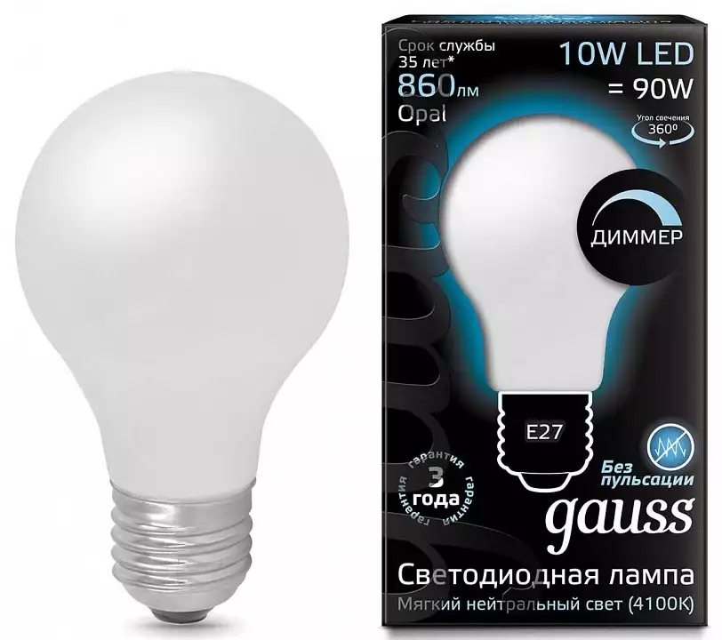 Лампа светодиодная Gauss 1022 E27 10Вт 4100K 102202210-D