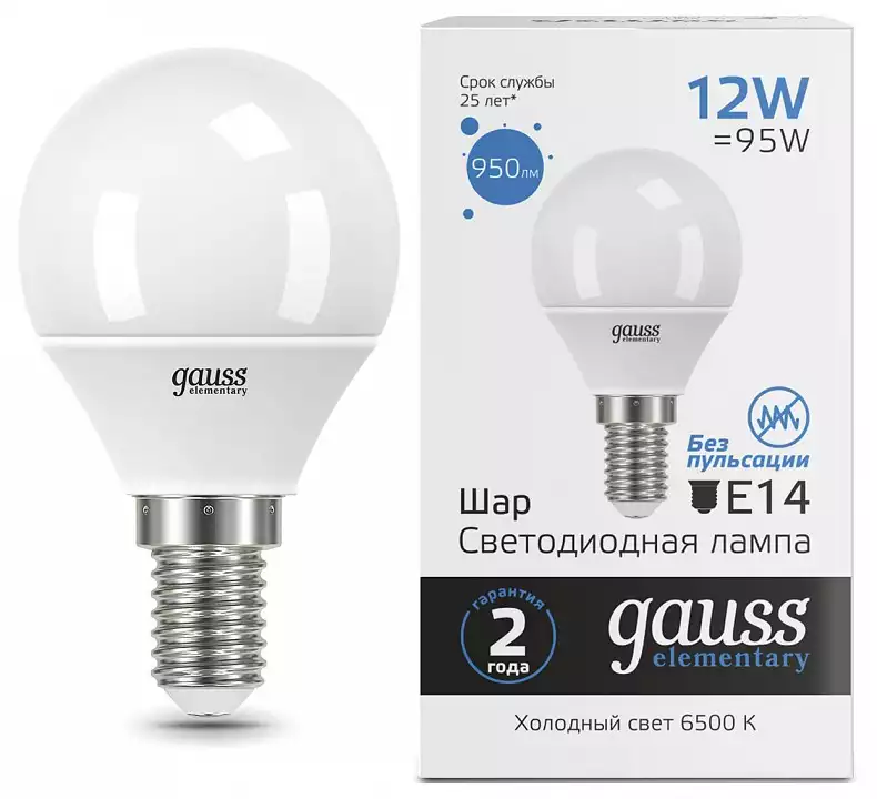Лампа светодиодная Gauss Elementary E14 12Вт 6500K 53132