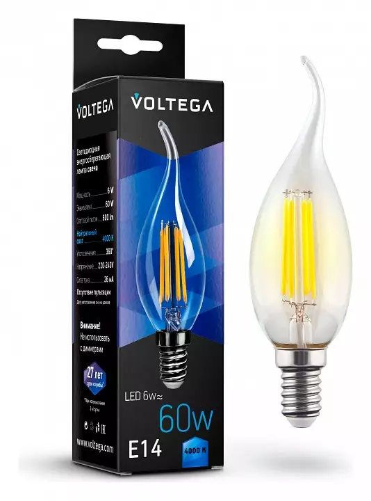 Лампа светодиодная Voltega Crystal E14 6Вт 4000K 7018