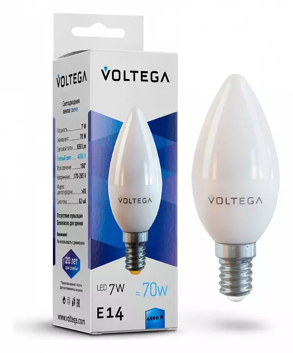 Лампа светодиодная Voltega Simple E14 7Вт 4000K 7049