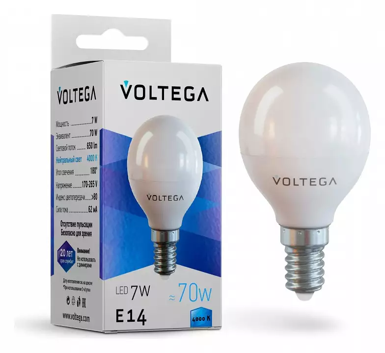 Лампа светодиодная Voltega Simple E14 7Вт 4000K 7055