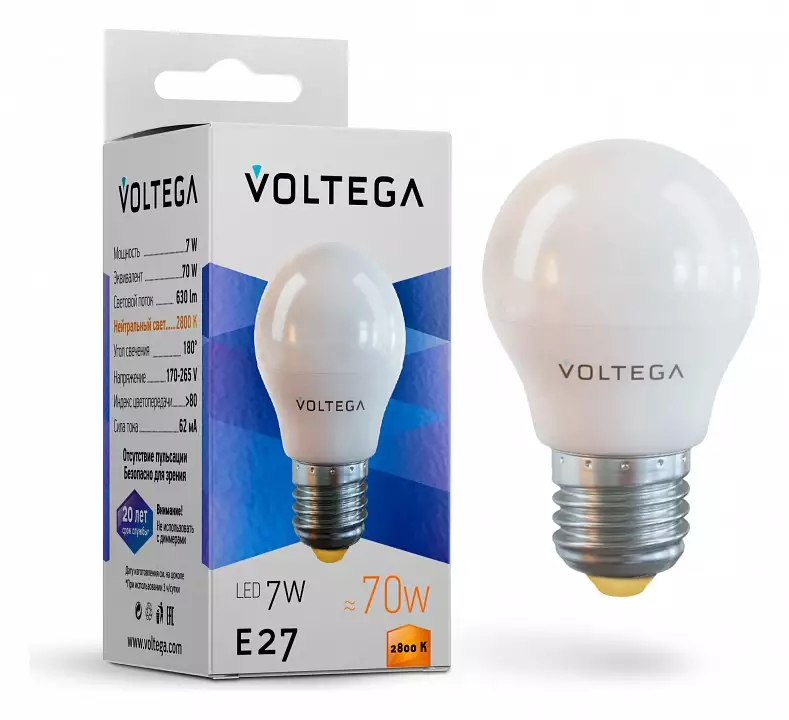 Лампа светодиодная Voltega Simple E27 7Вт 2800K 7052