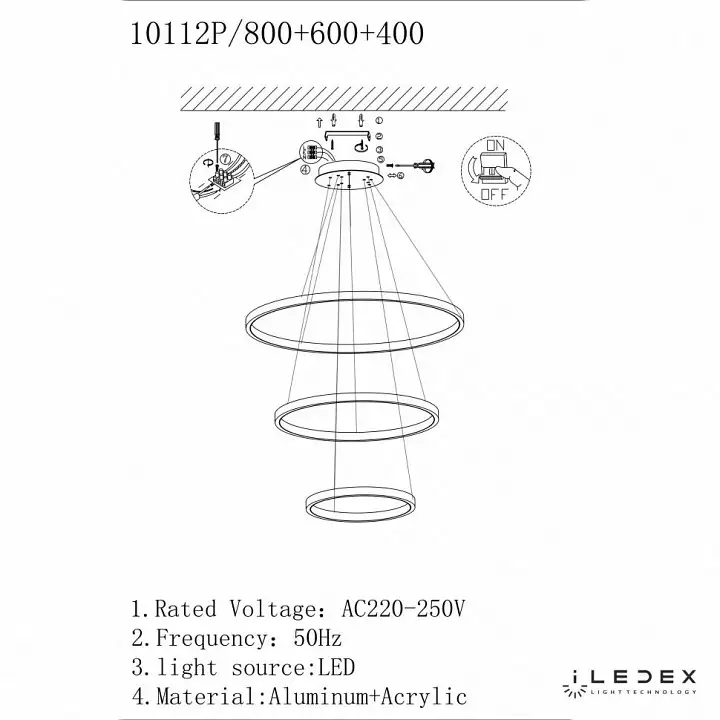 Подвесной светильник iLedex Axis 10112P/3-63W-3000K (8/6/4) BR