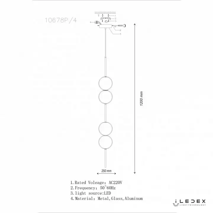 Подвесной светильник iLedex Omega 10678P/4-20W-3000K BK-WH