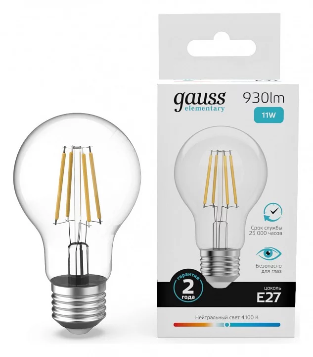 Лампа светодиодная Gauss Filament Elementary E27 11Вт 4100K 22221